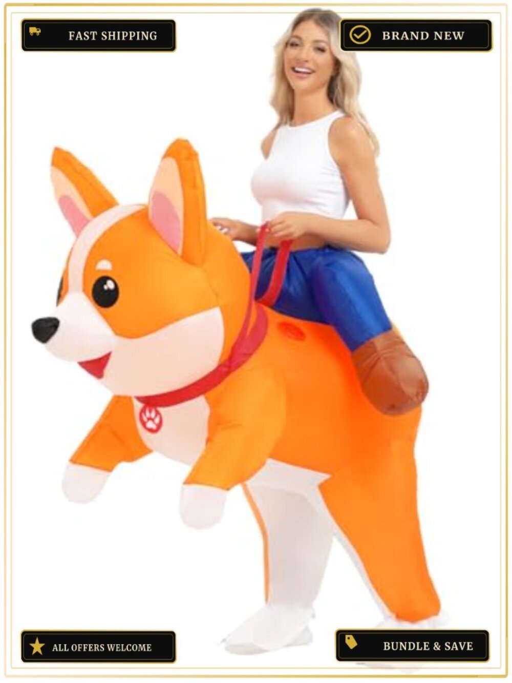 Inflatable Corgi Dog Costume Adult Blow Up Halloween Cosplay Suit Polyester